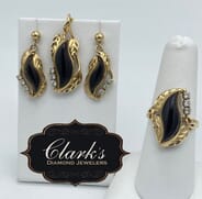 Clarks Diamond Jewelers - Ladies Black Coral, Gold and Diamond Jewelry Set 