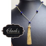Clarks Diamond Jewelers - Blue Lapis Rondelle CZ Tassel Necklace